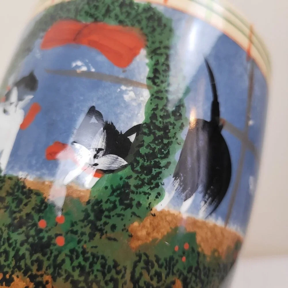 Oneida Cat Friends Mug 20oz Earthenware coffee cup Cats Christmas Hand Painted L